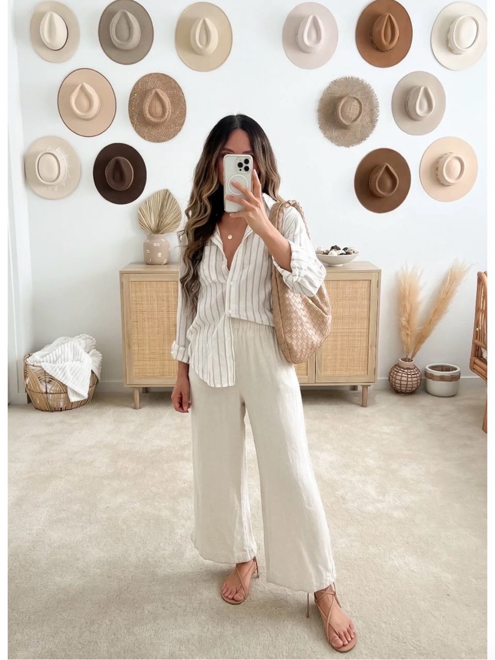 White Linen-Blend Wide Leg Pants Beach Europe Vacation Summer Vibes Heat Large